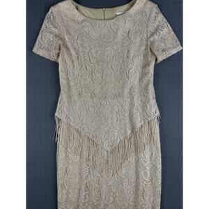 Vintage S. L. Fashions Cream Fringe Long Dress Women’s Size 10 Made in USA